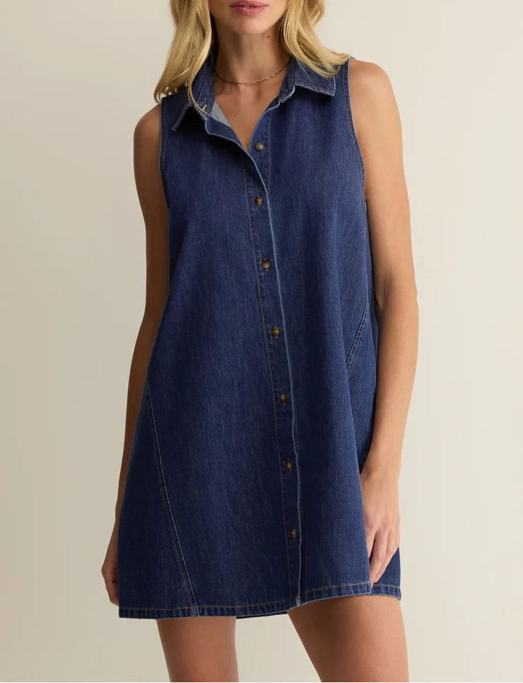Z Supply New Day Denim Mini Dress - Deep Water