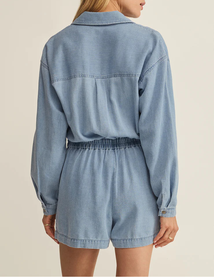 Z Supply Sully Twill Romper - Lake Blue