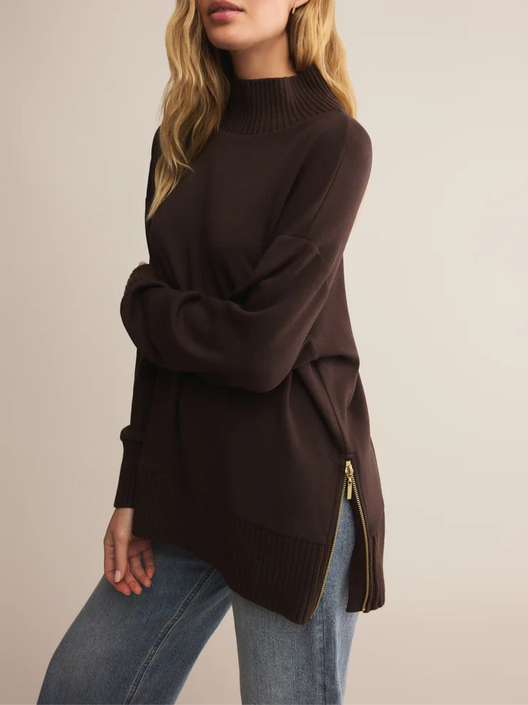 Z Supply Sable Luxe Mock Neck Top - Chocolate Cherry