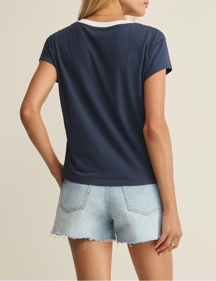 Z Supply Modern Contrast V-Neck Tee - Twilight Blue