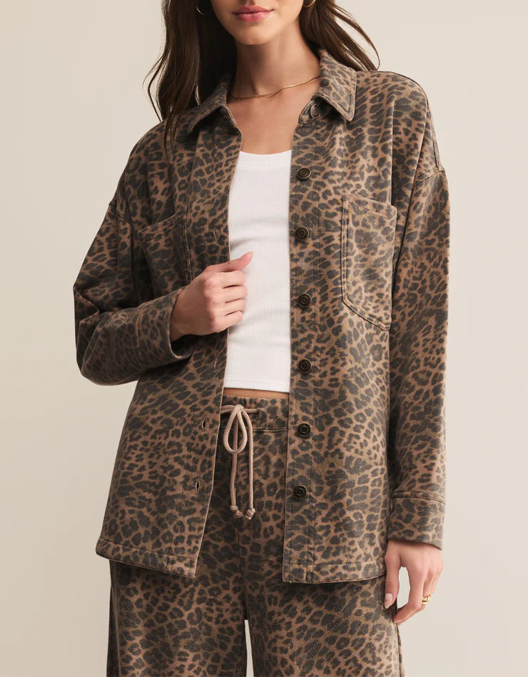 Z Supply All Day Knit Leopard Jacket - Desert Tan