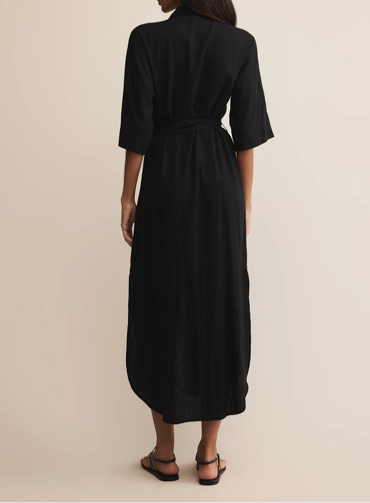 Z Supply Brise Linen Midi Shirt Dress - Black