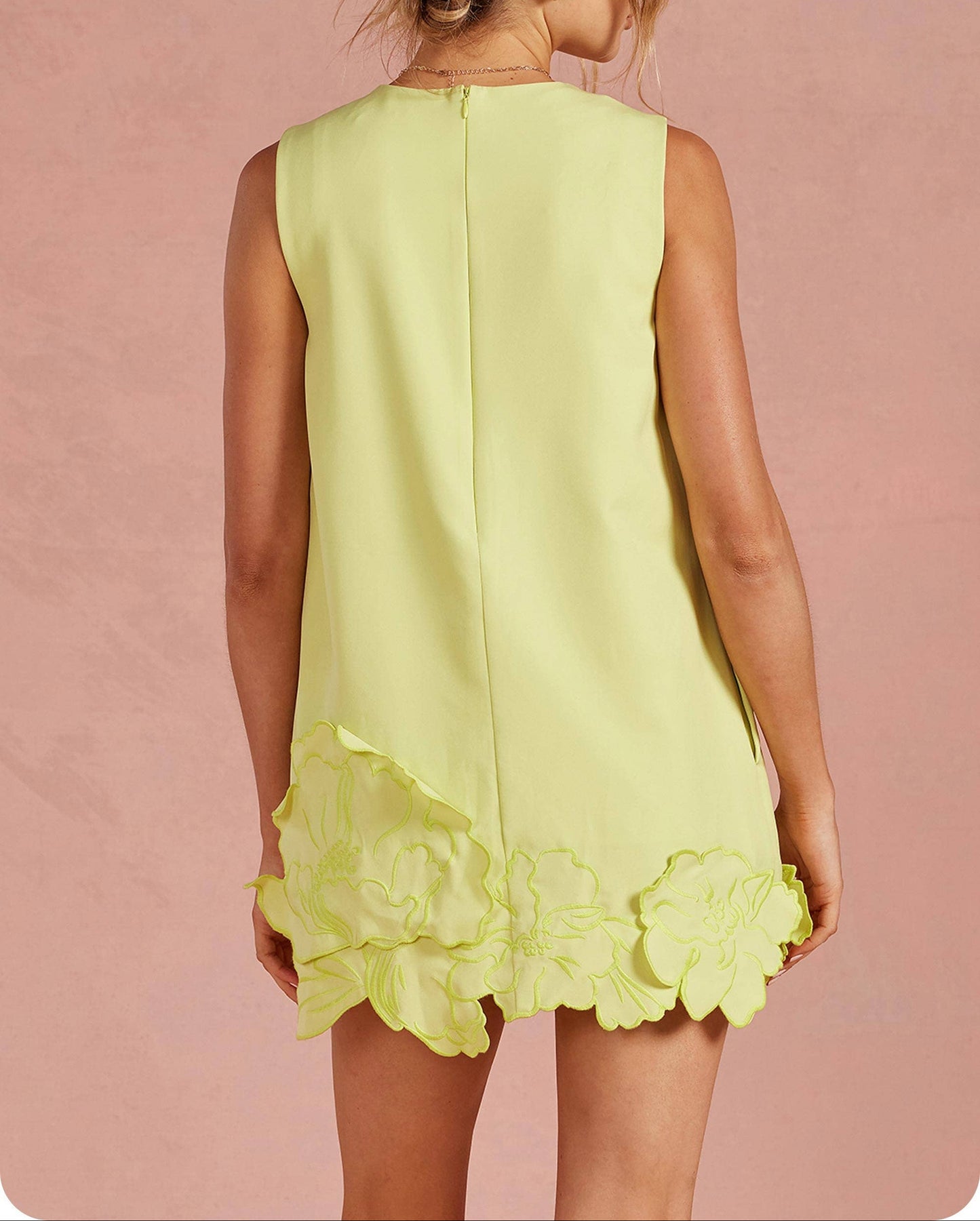 Hear Me 3D Floral Appliqué Sleeveless Shift Dress - Chartreuse