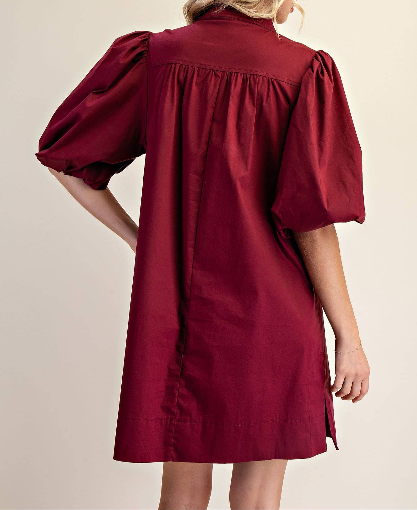 In Touch V-Neck Bubble Sleeve Mini Dress - Wine