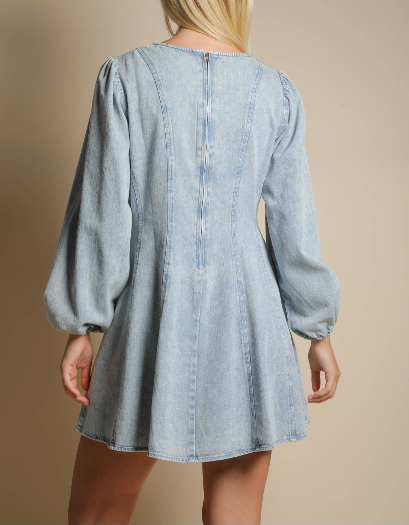 Step Up Mineral Washed Seam Detail Dress - Denim