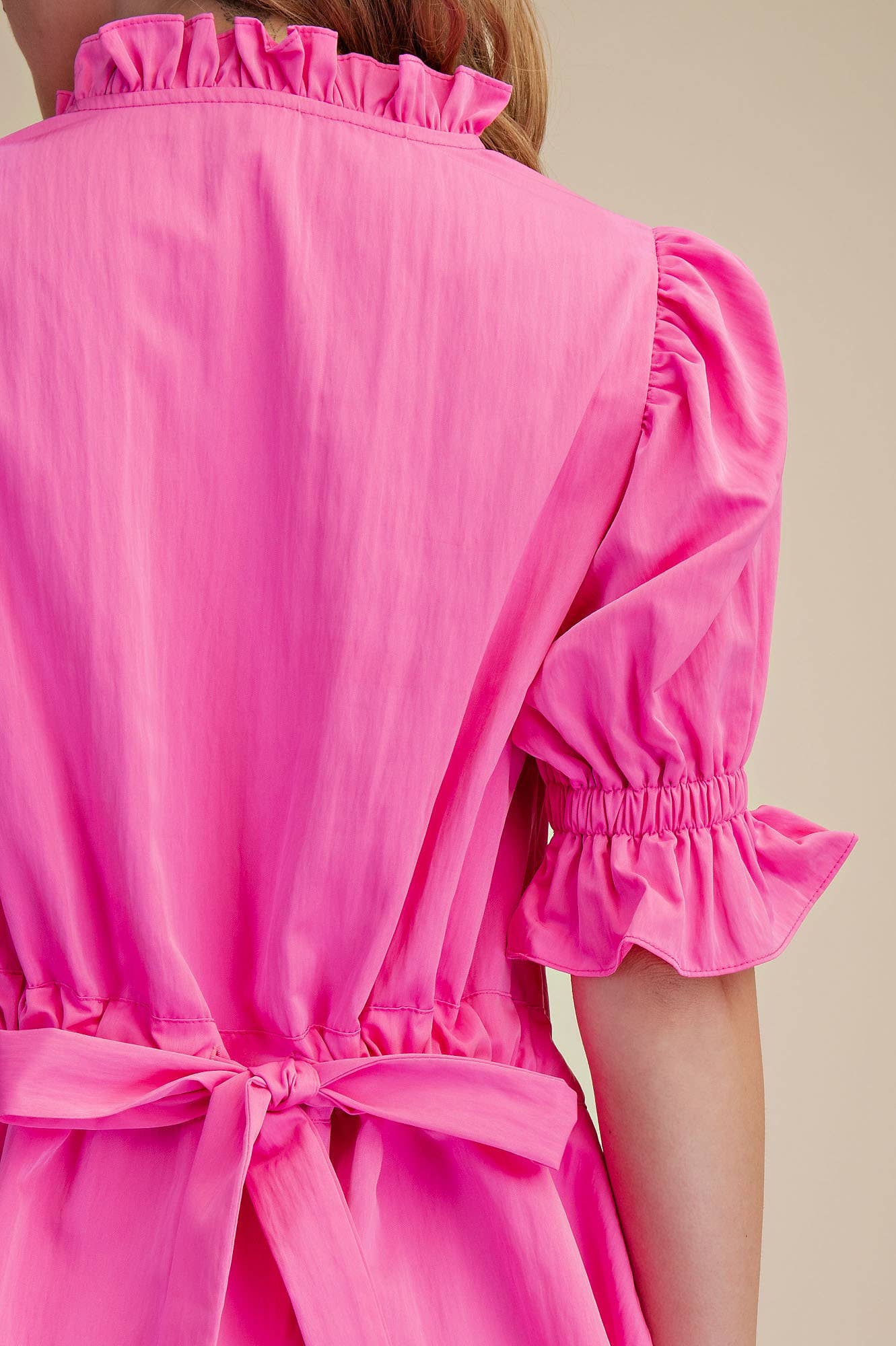 Sweet Thing Ruffle V-Neck Puff Sleeve Dress - Hot Pink