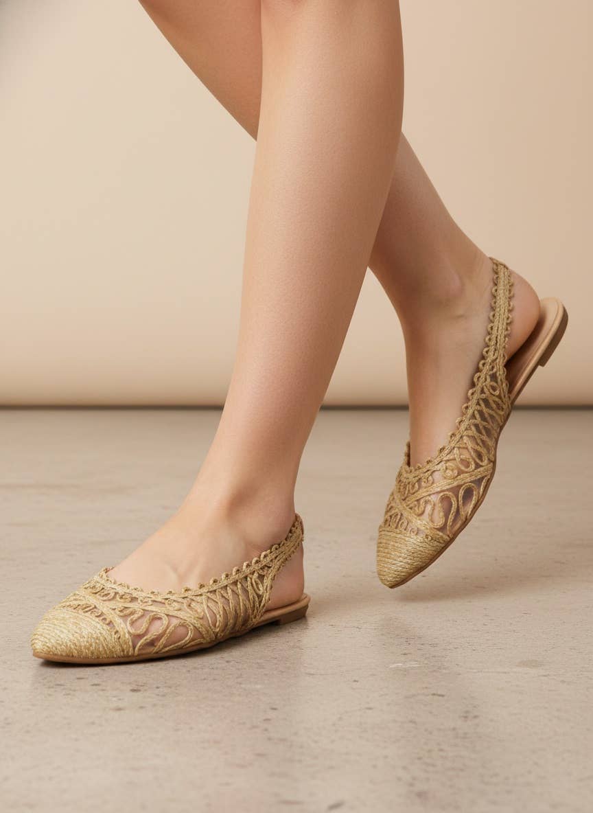 NOTEBOOK-07 Woven Raffia Sling Back - Natural