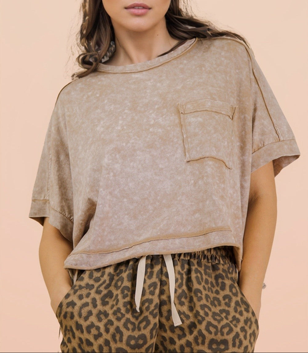 Just Because Mineral Washed Oversized Crop Top - Taupe