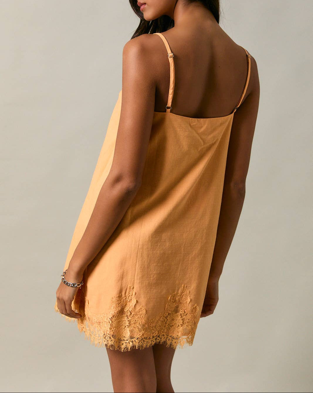 Get Glad Lace Trim Spaghetti Shift Mini Dress - Orange