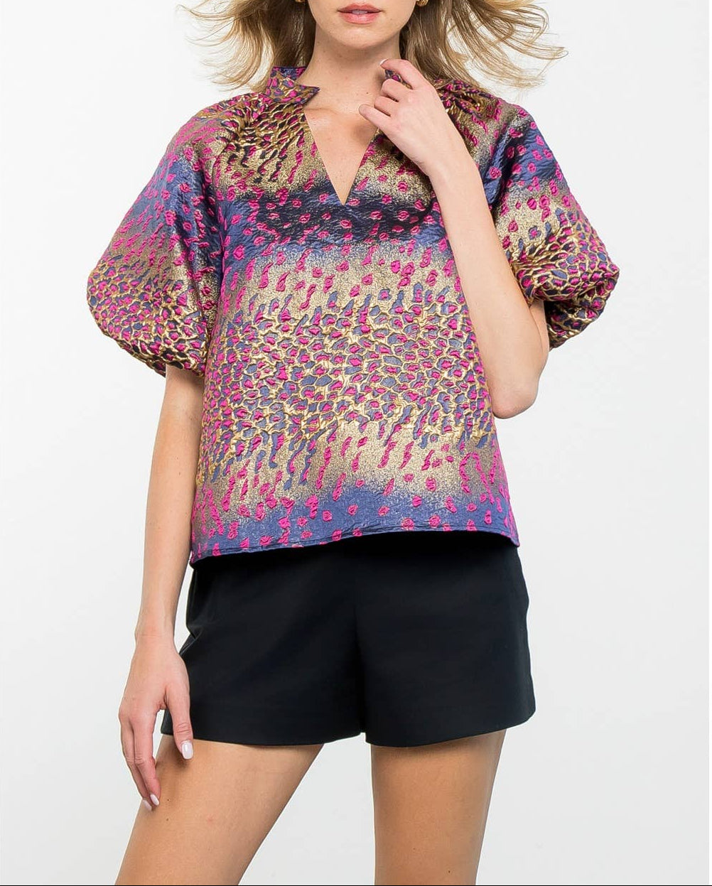 Shining Star Metallic Detail Bell Sleeve Top - Purple