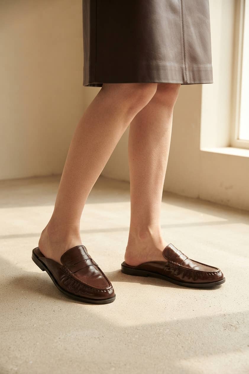 Pause Ruched Penny Loafer Mule - Brown