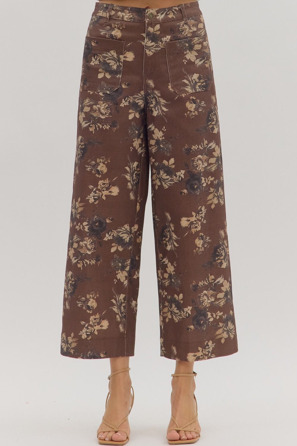 Fall Florals Mid-Rise Pants - Brown