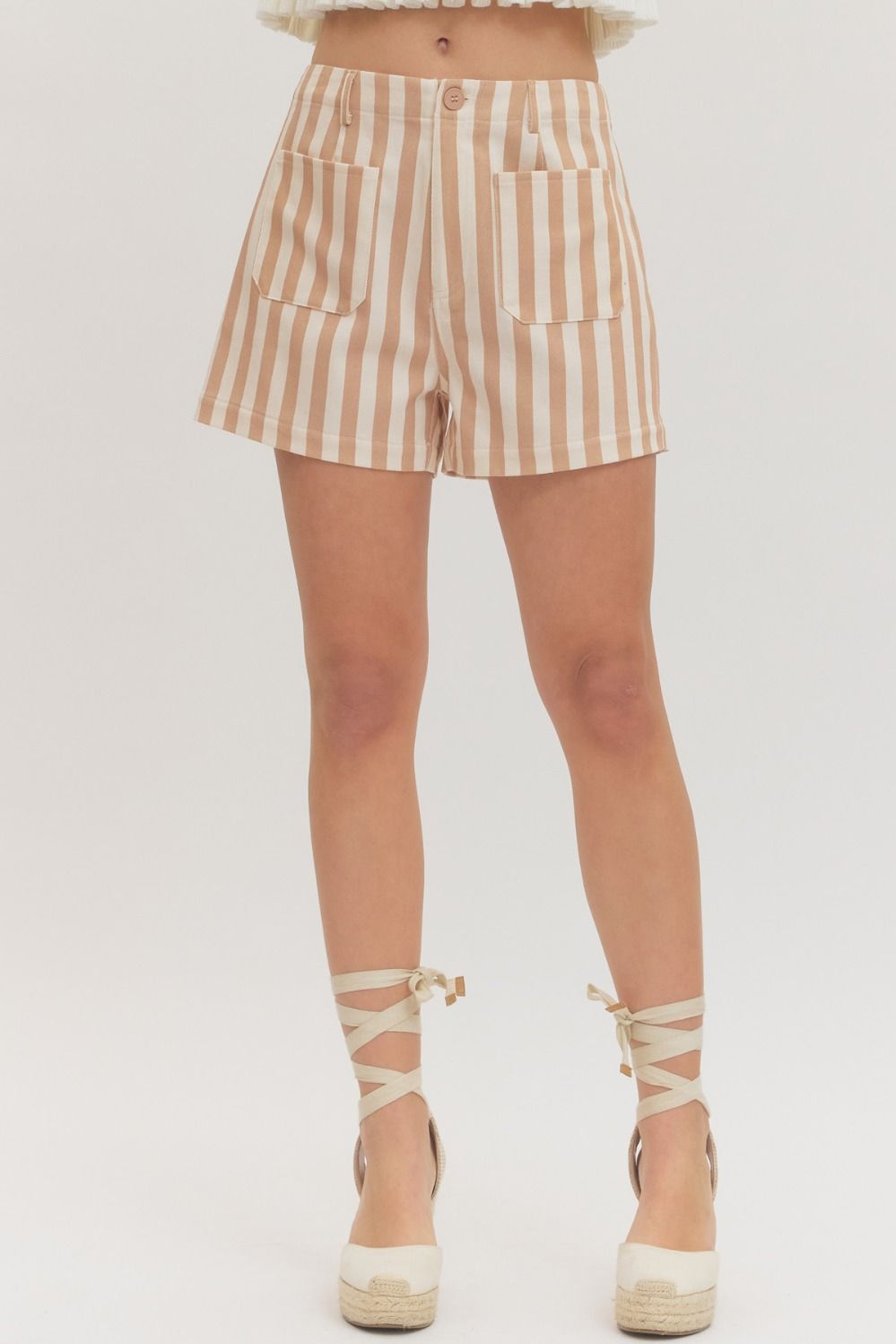 Talk About It Striped High Waist Shorts - Tan