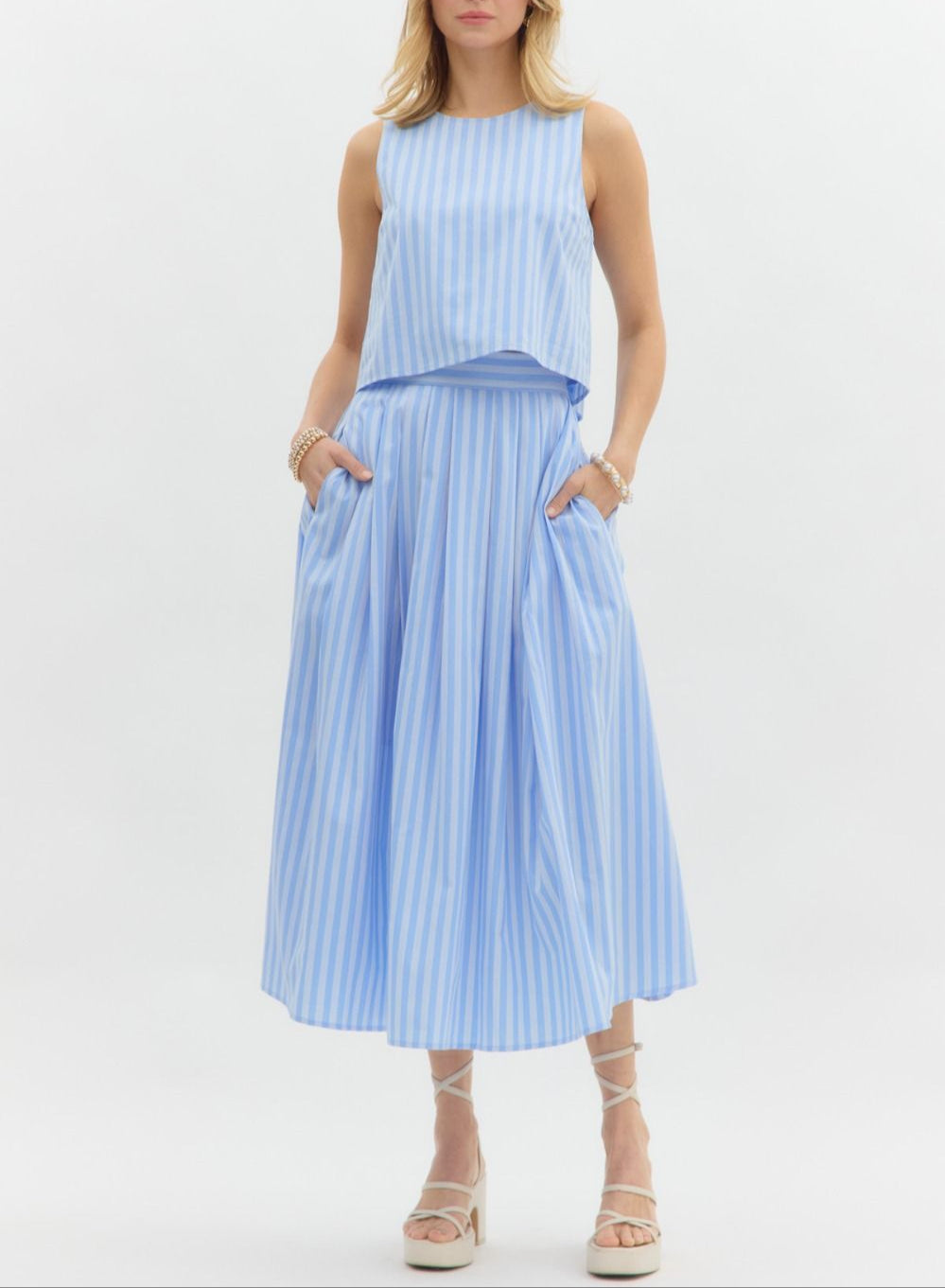Ready Set Go Striped Sleeveless Top - Blue