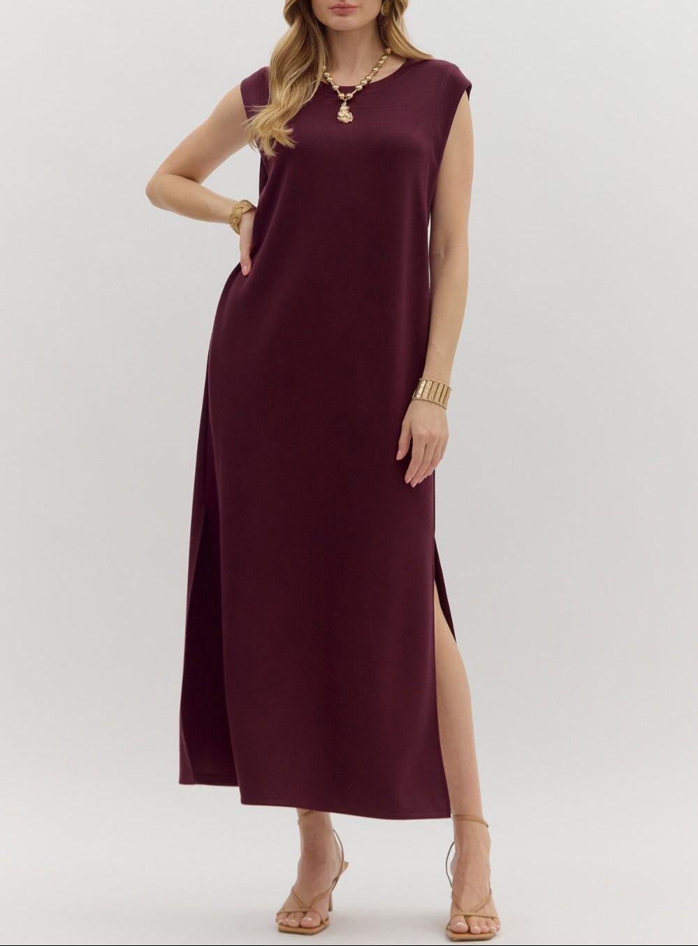 She's A Mood Side Slit Midi Dress - Wine