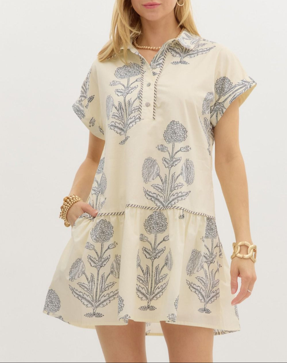 Very Demure Floral Ruffle Hem Dress - Cream
