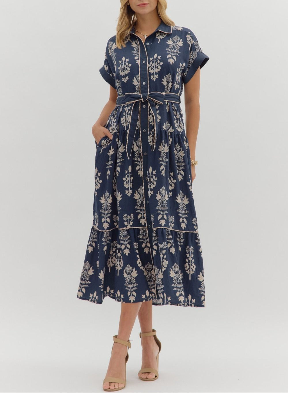 Botanical Garden Floral Midi Dress - Navy