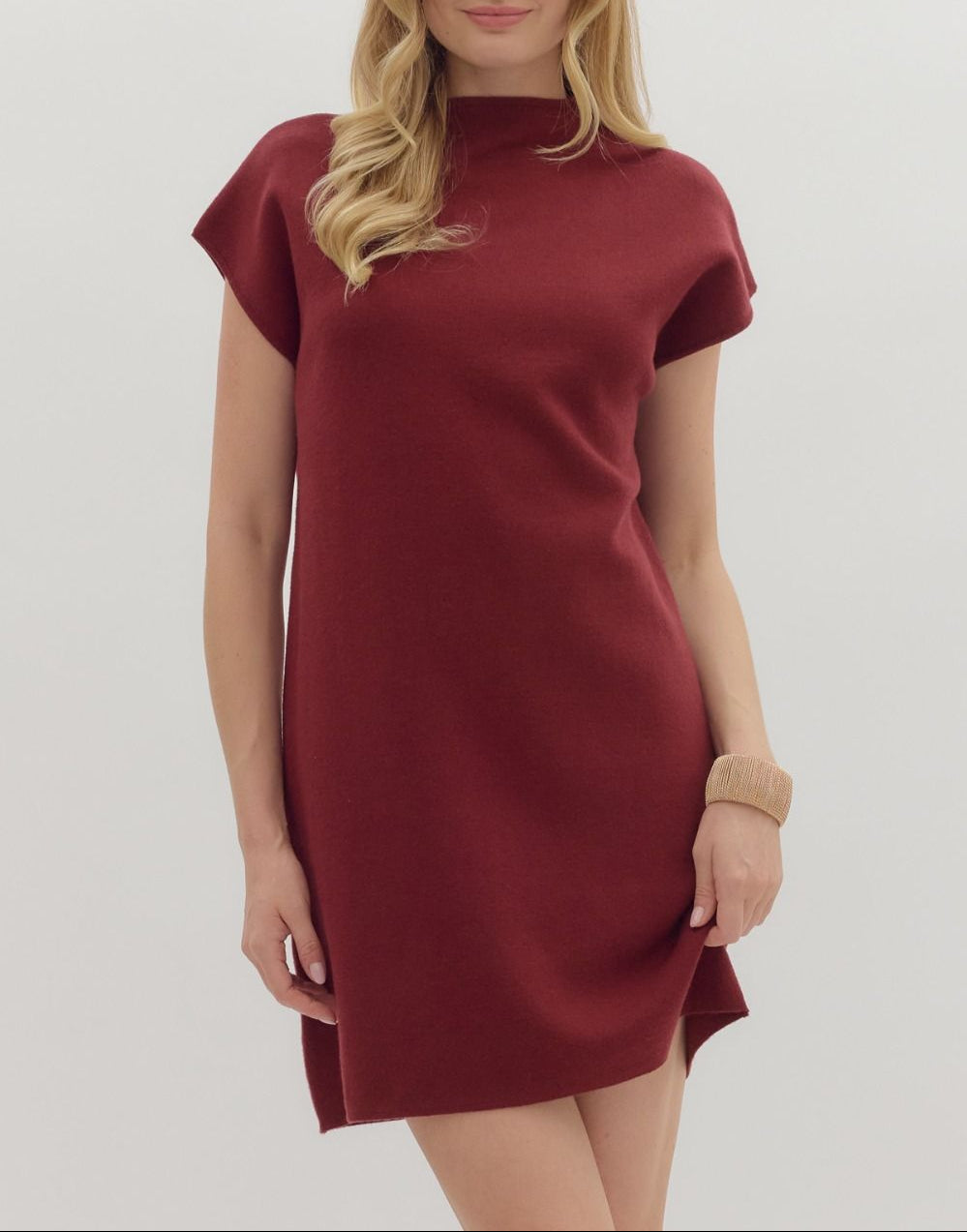 Cozy & Chic Mock Neck Sweater Dress - Burgundy