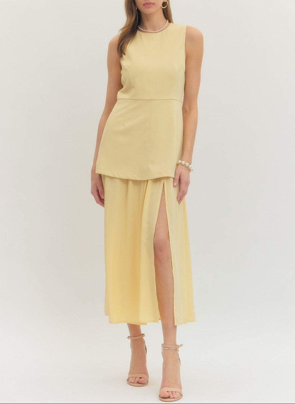 Real Deal Sleeveless Layered Midi Dress - Yellow