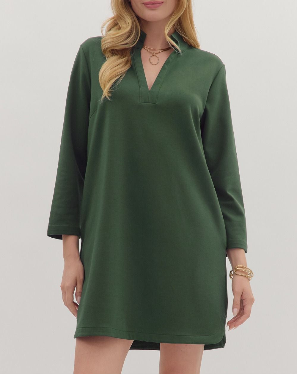Take Care V-Neck Long Sleeve Dress - Hunter Green