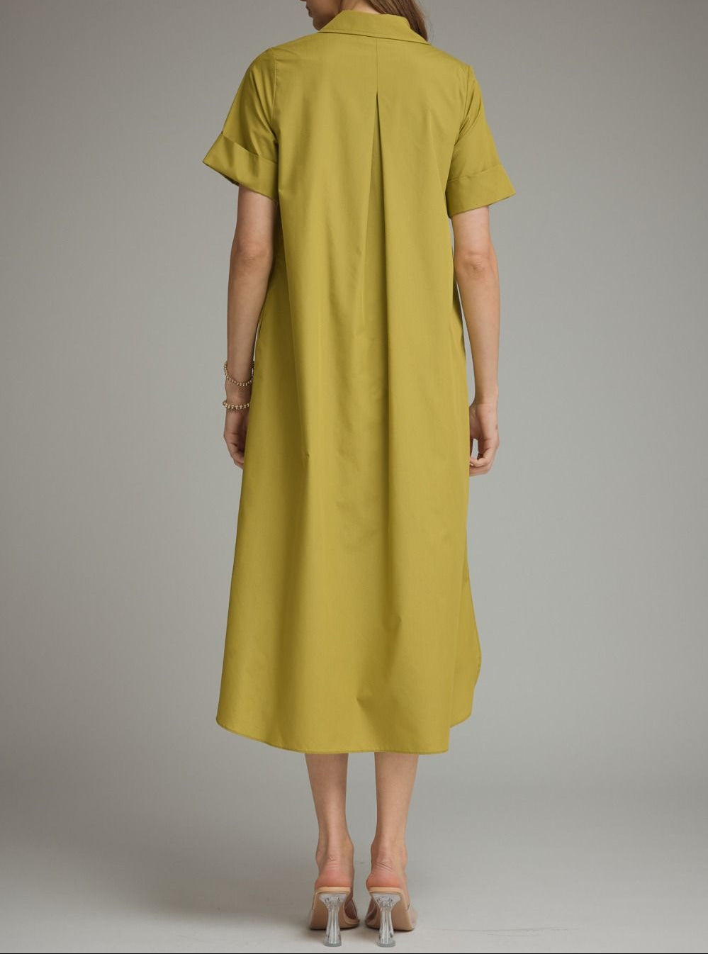 Good Time Solid Short Sleeve Midi Dress - Martini Olive