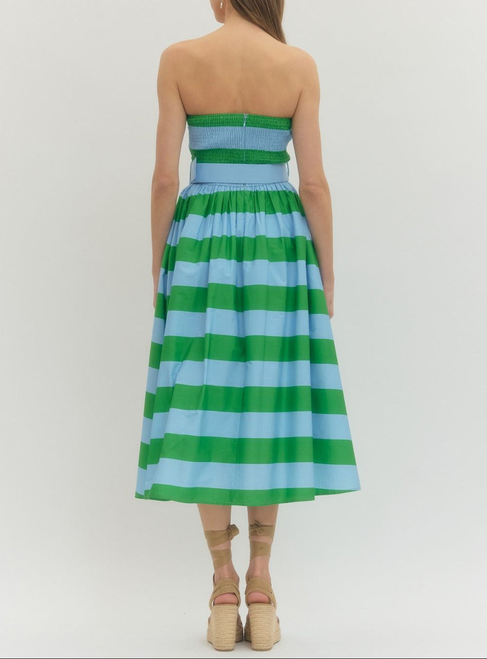Express It Strapless Striped Midi Dress - Green