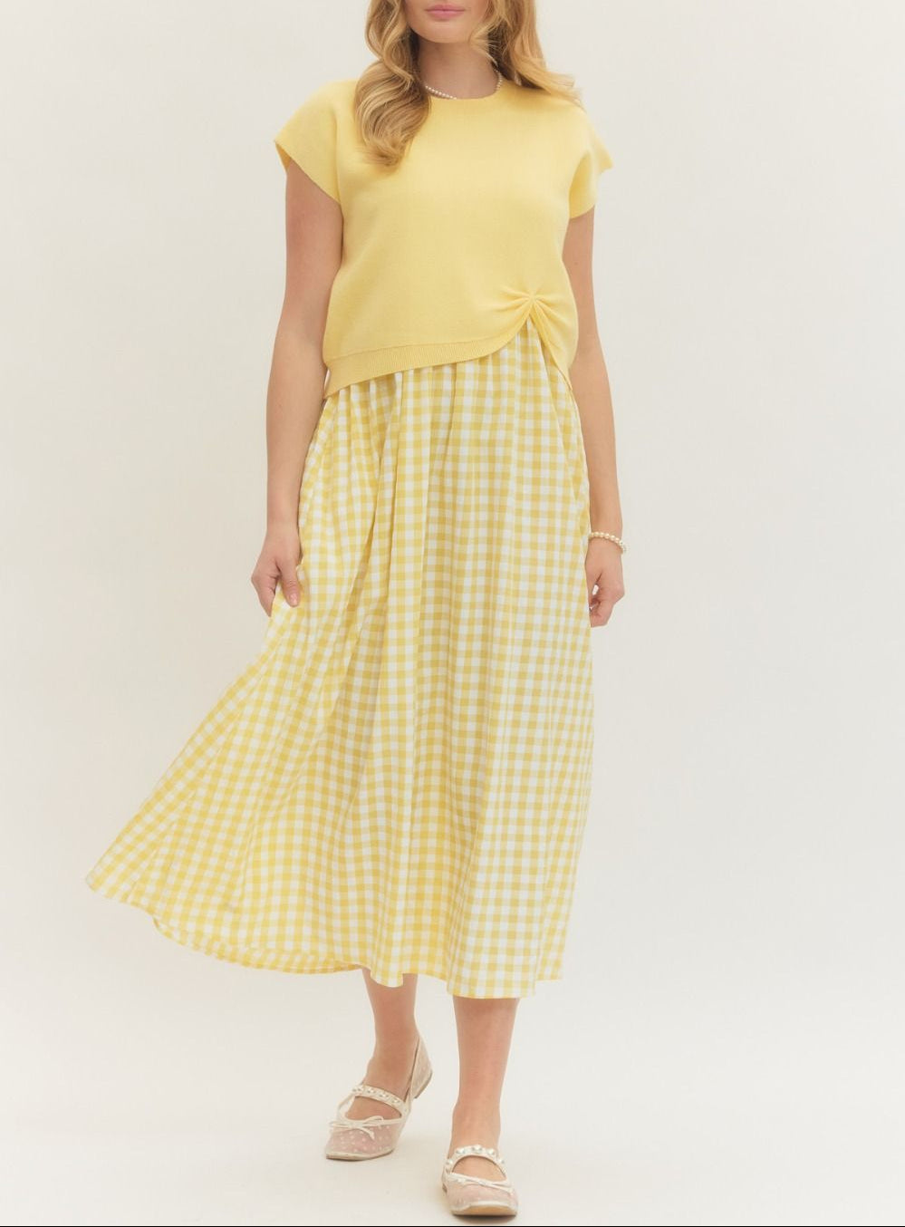 Light Of Mine Layered Gingham Midi Dress - Lemon