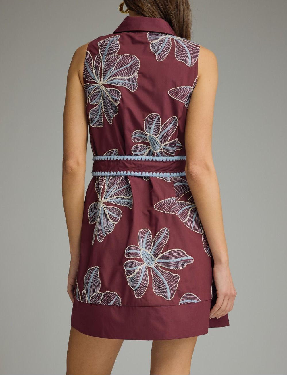 Away From Me Floral Embroidered Sleeveless Dress - Wine