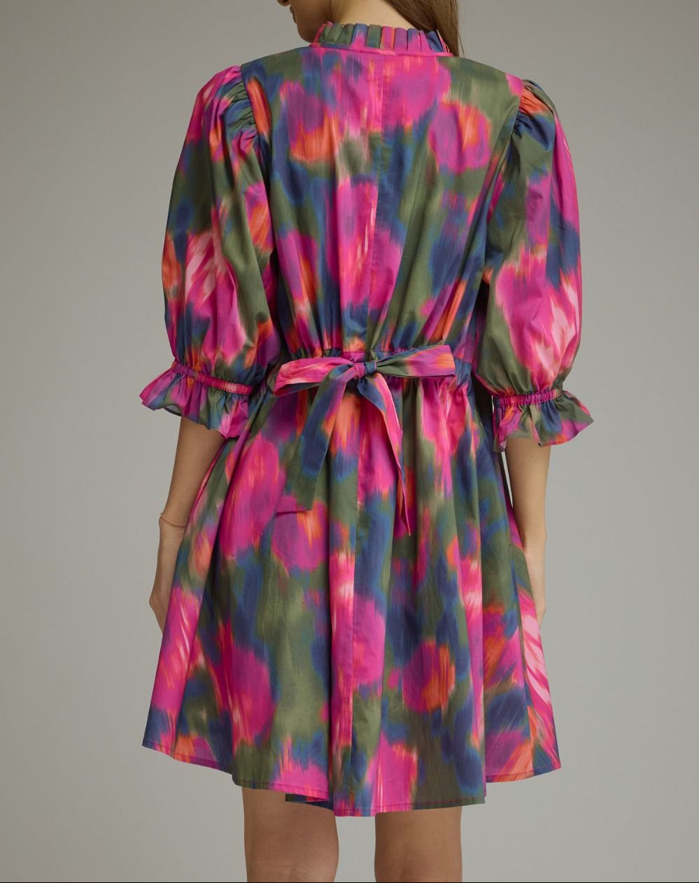 Saturday Night Printed Puff Sleeve Dress - Magenta