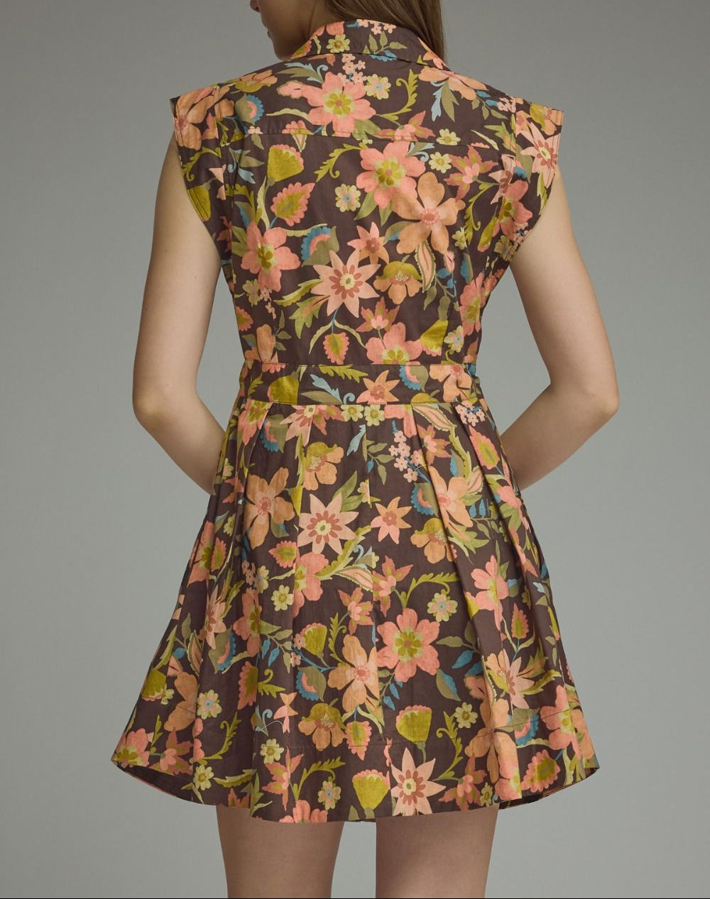 Fall Hard Floral Sleeveless Dress - Brown