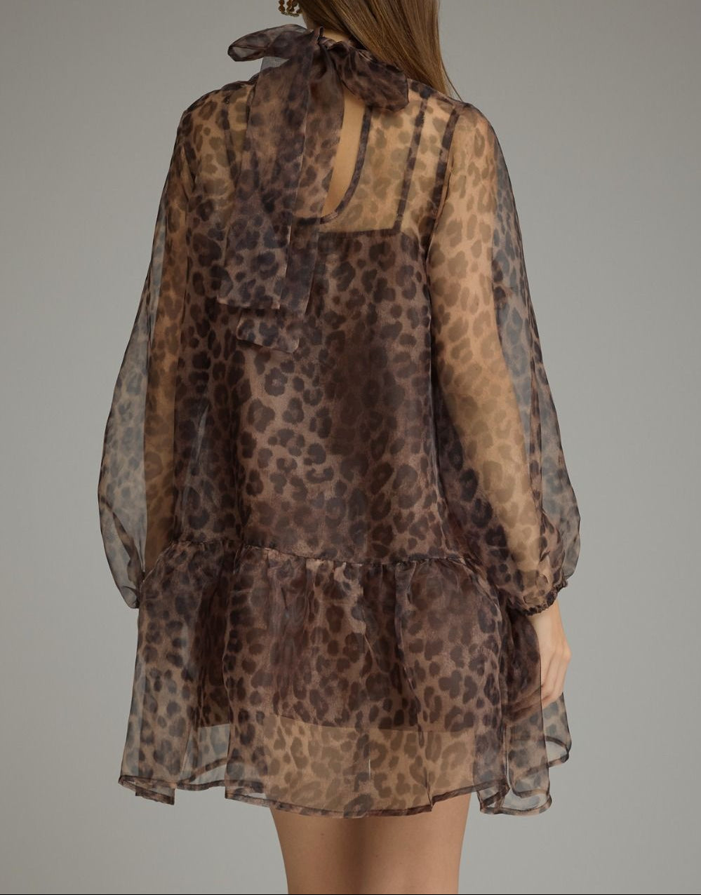 Ask Again Sheer Overlay Mesh Leopard Dress - Animal