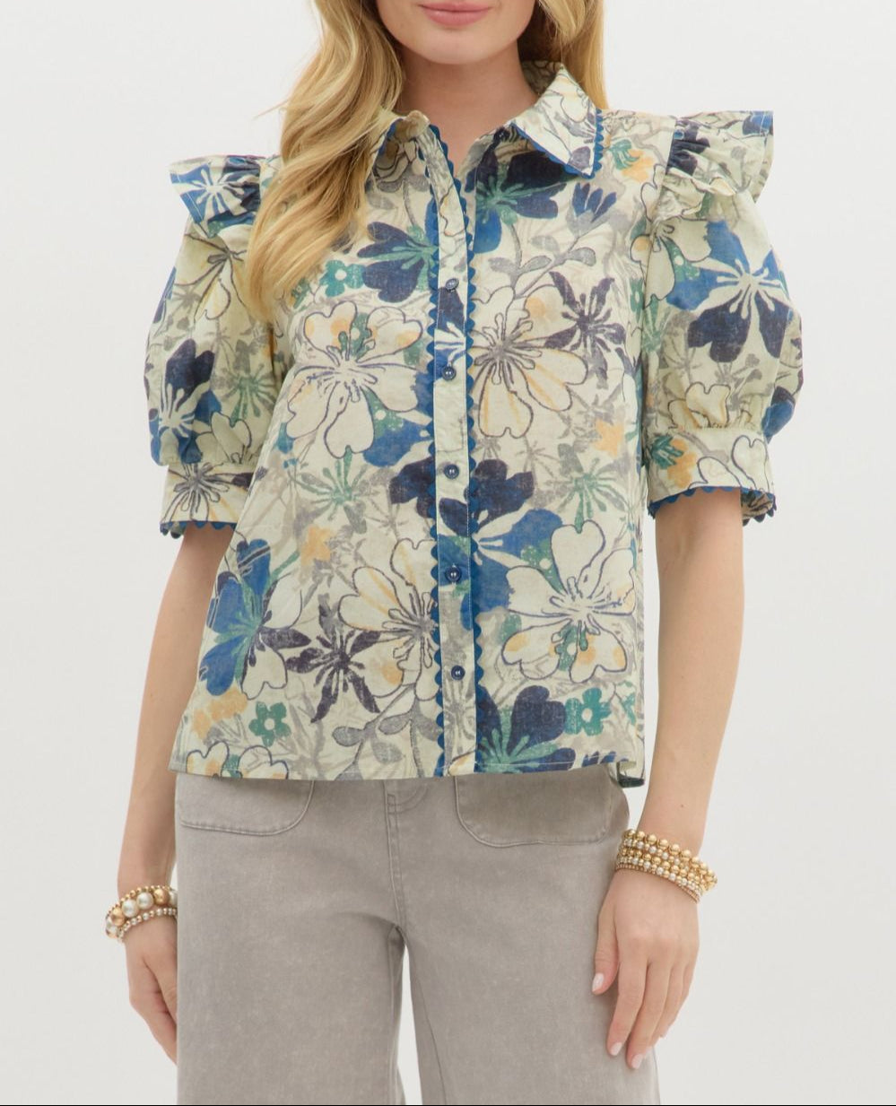 Be Yourself Floral Short Sleeve Blouse - Multi