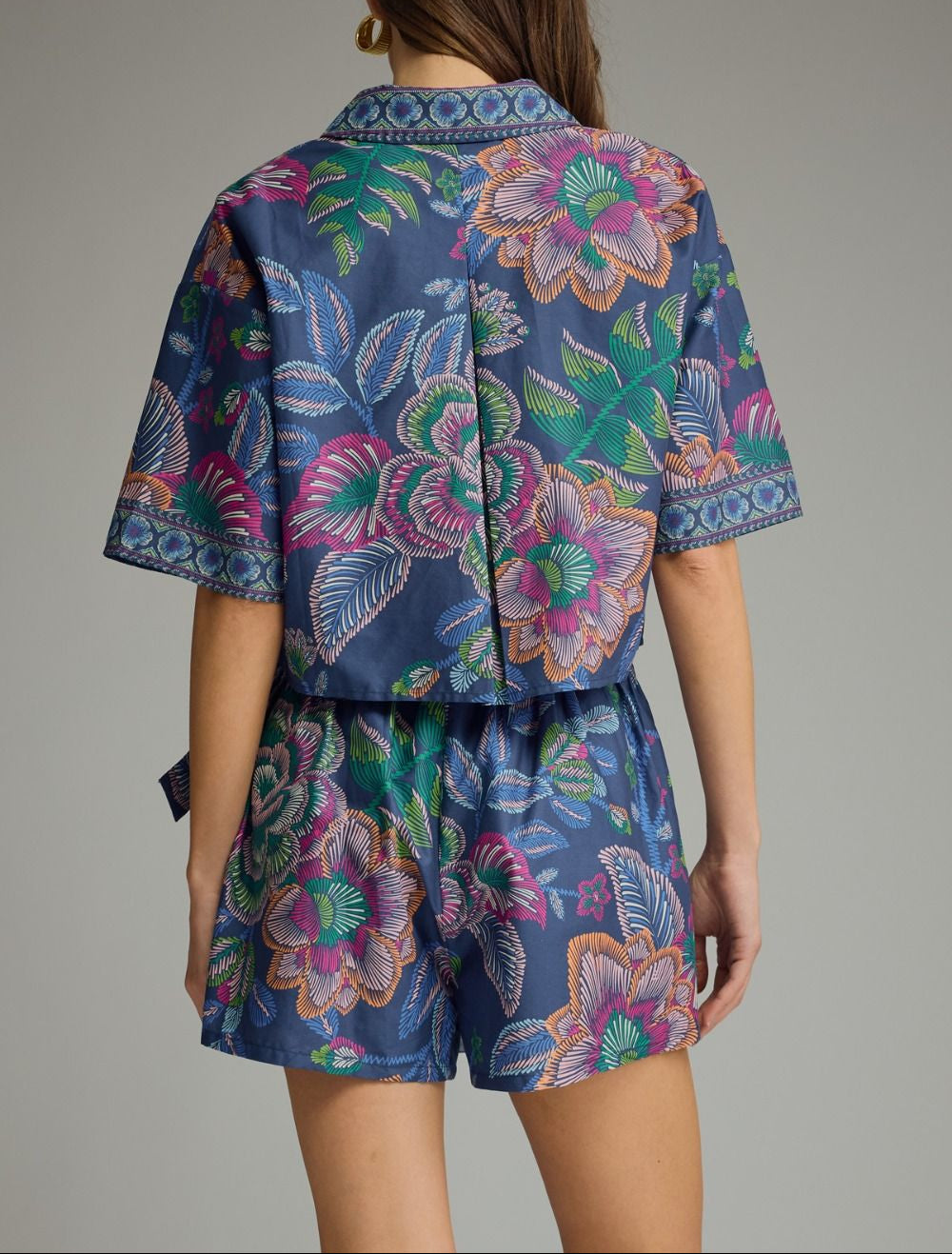 See You Botanical Print Wrap Front Skort - Indigo
