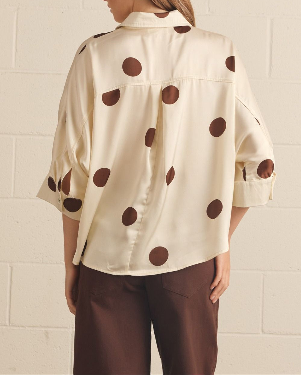 Sunday Morning Polka Dot Collared Top - Cream