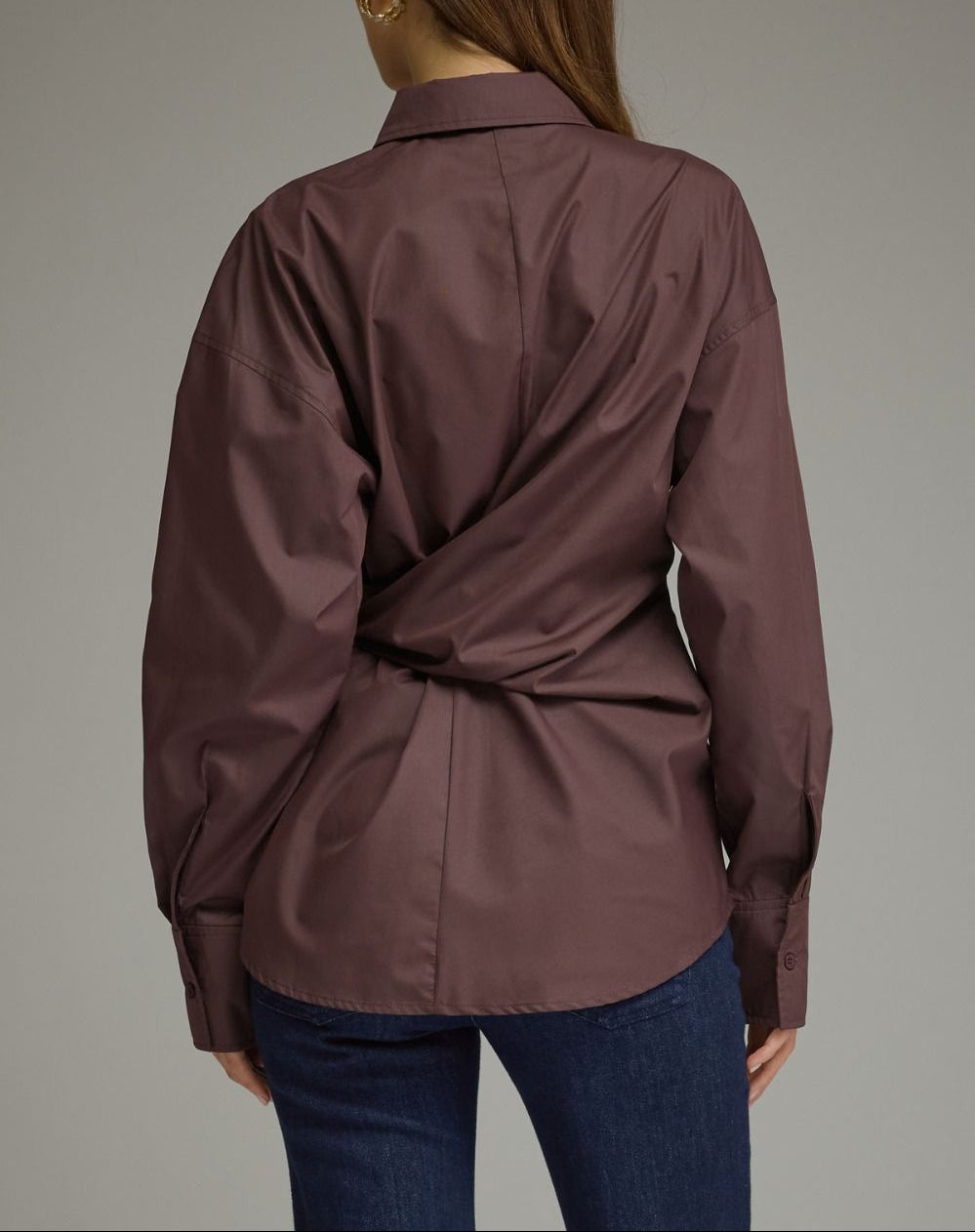 Sweet Treat Long Sleeve Self-Tie Waist Top - Chocolate