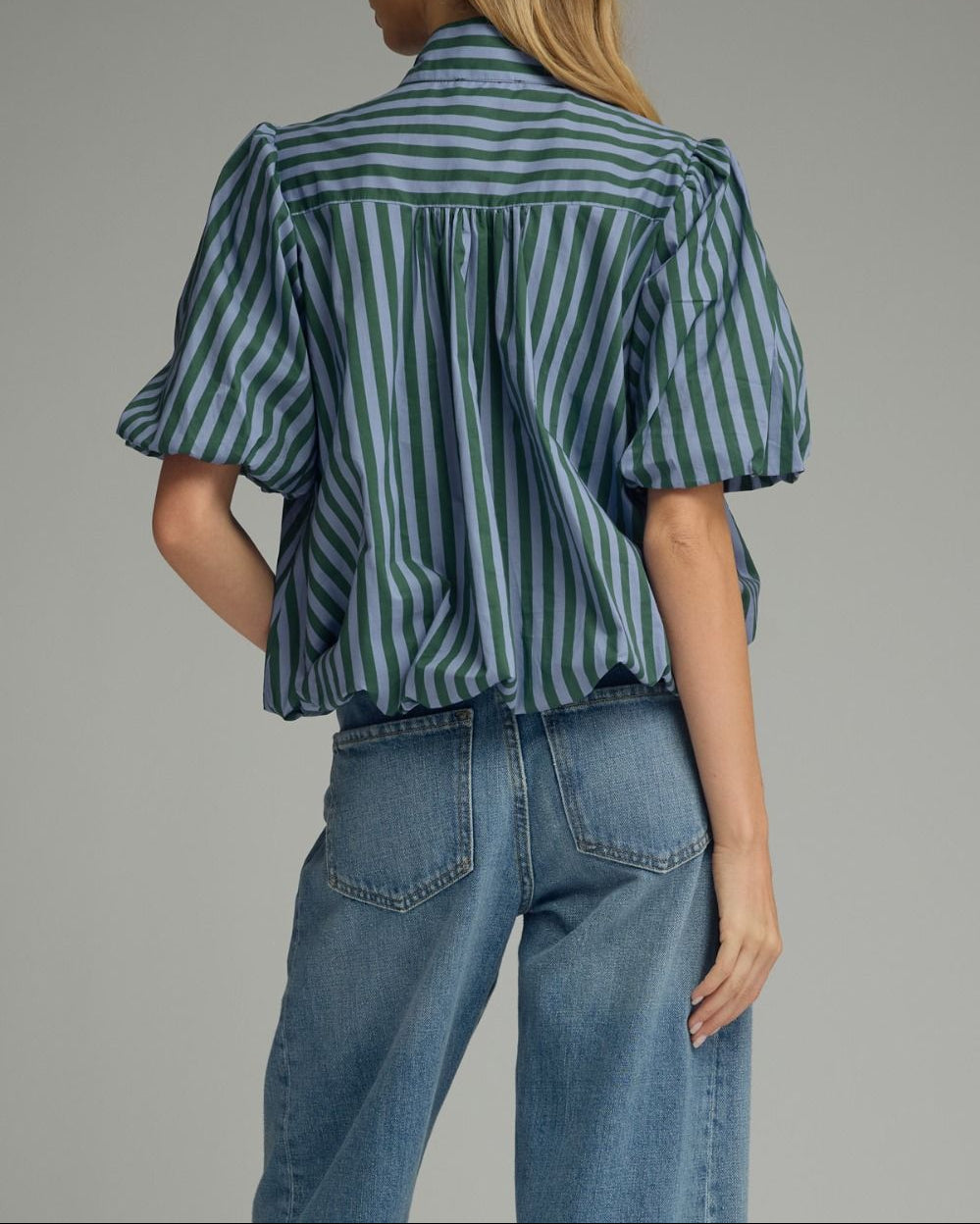 Honey Bee Striped Puff Sleeve Top - H. Green Blue