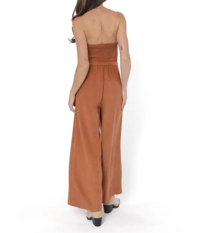Sundown Tube Top Jumpsuit with Belt - Rusty Bown