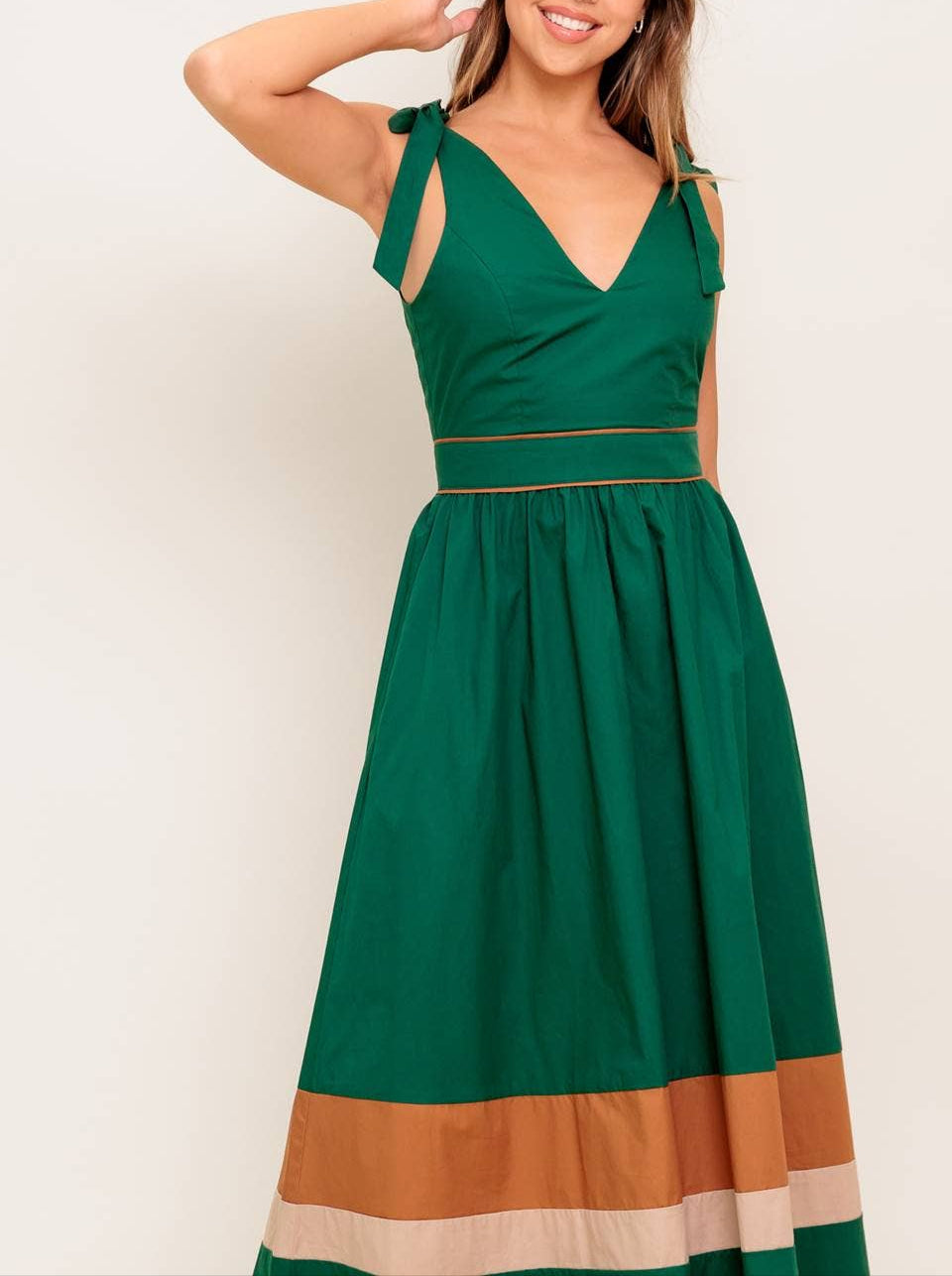 Special Edition Color Blocked Midi Dress - Green Taupe