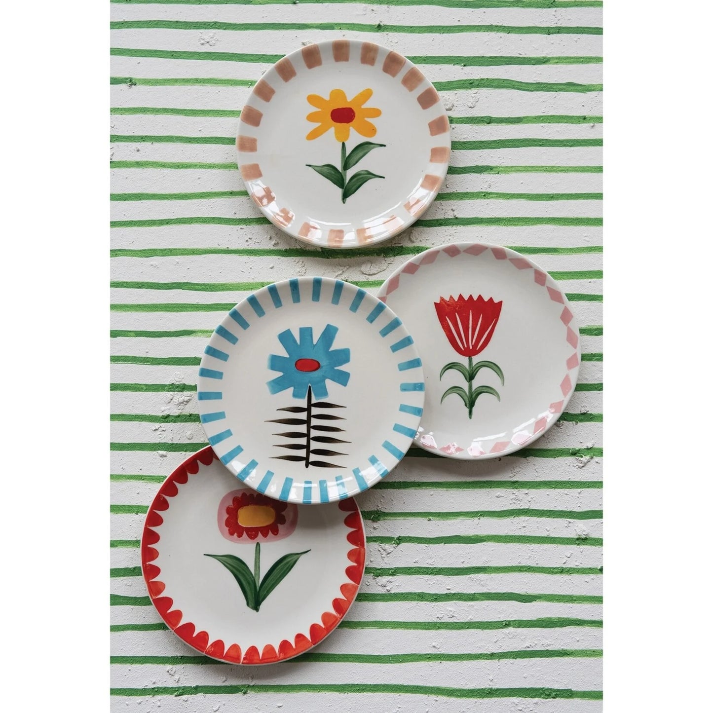 Stoneware 7 Inch Plates - Flower Variety