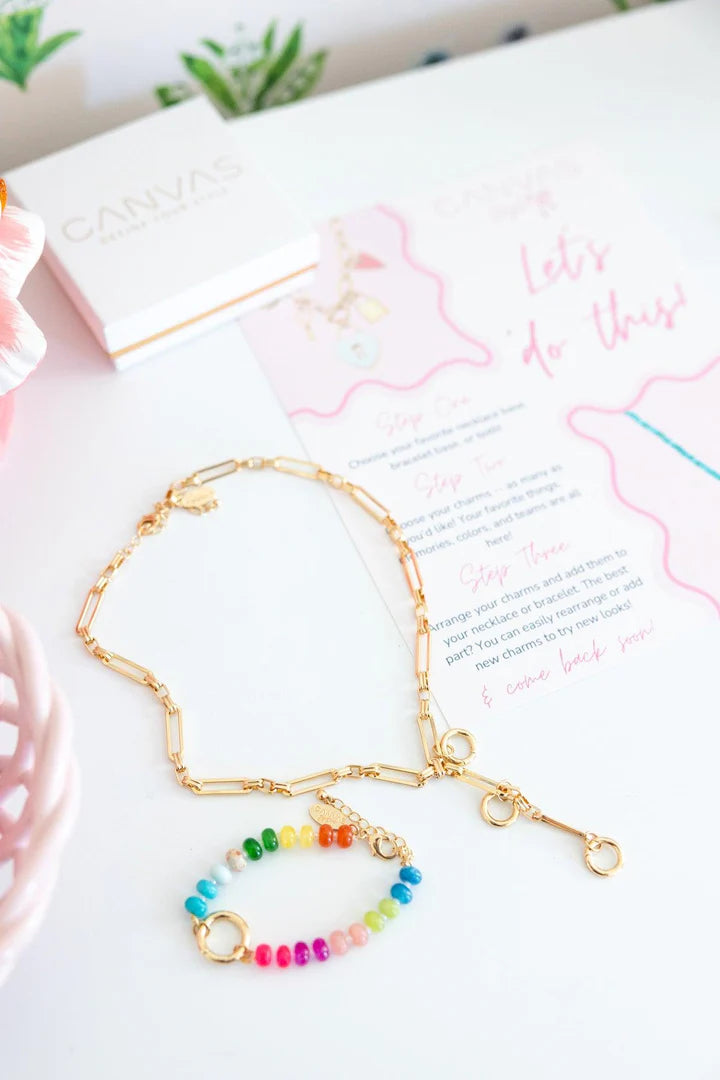 Lucy Gemstone Beaded Charm Bracelet Base in Rainbow Multi