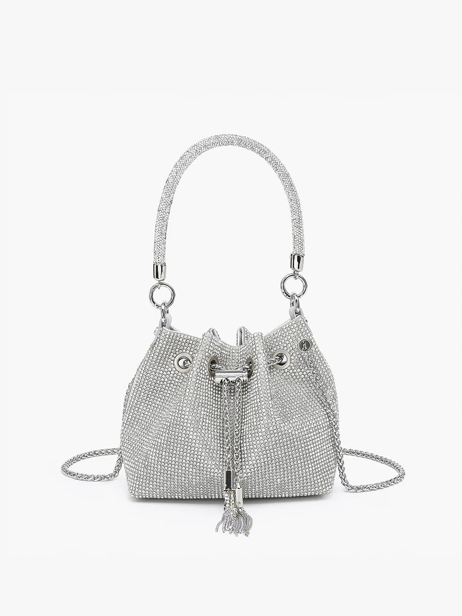 Jen & Co Ginette Rhinestone Cinched Bucket Bag - Silver
