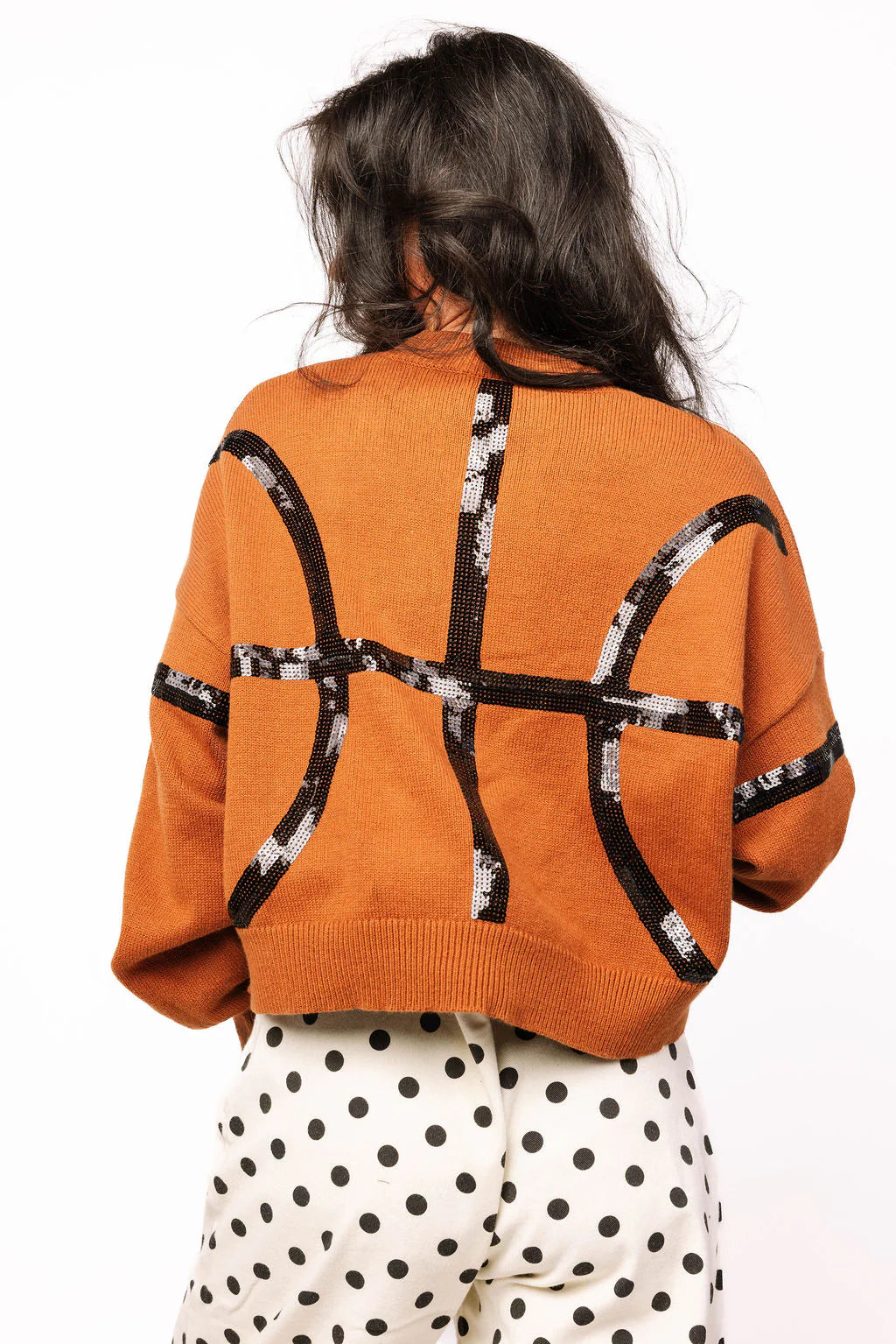 Queen Of Sparkles Orange & Black Basketball Sweater