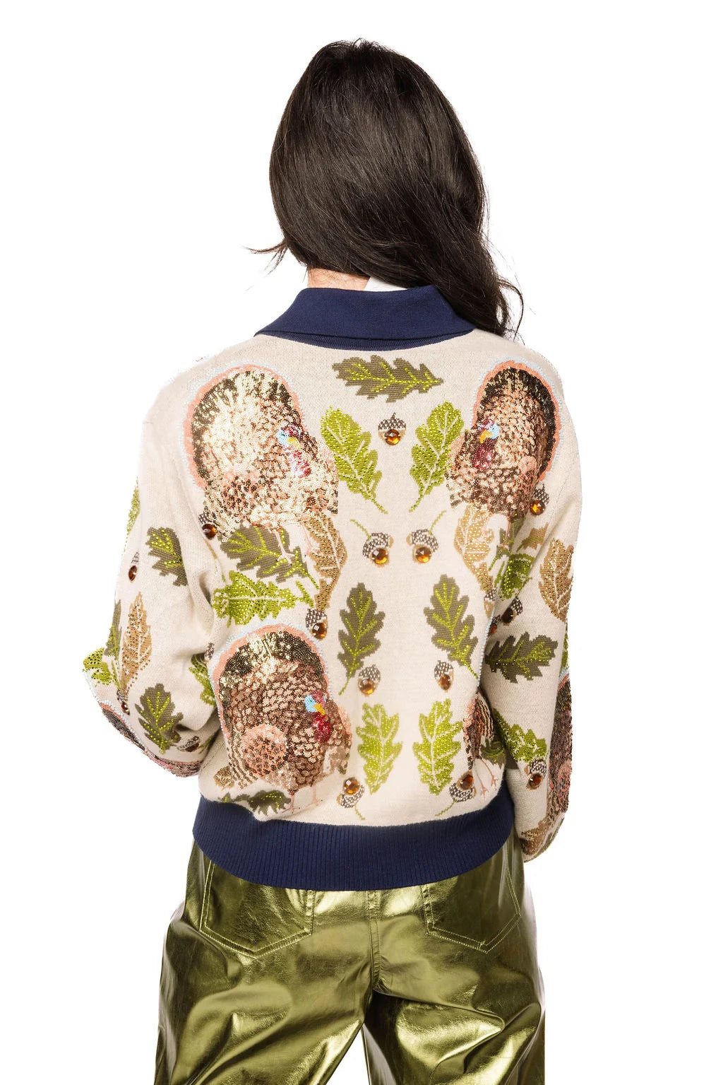 Queen of Sparkles Trim Button Up Turkey, Leaf & Acorn Button Up Cardigan