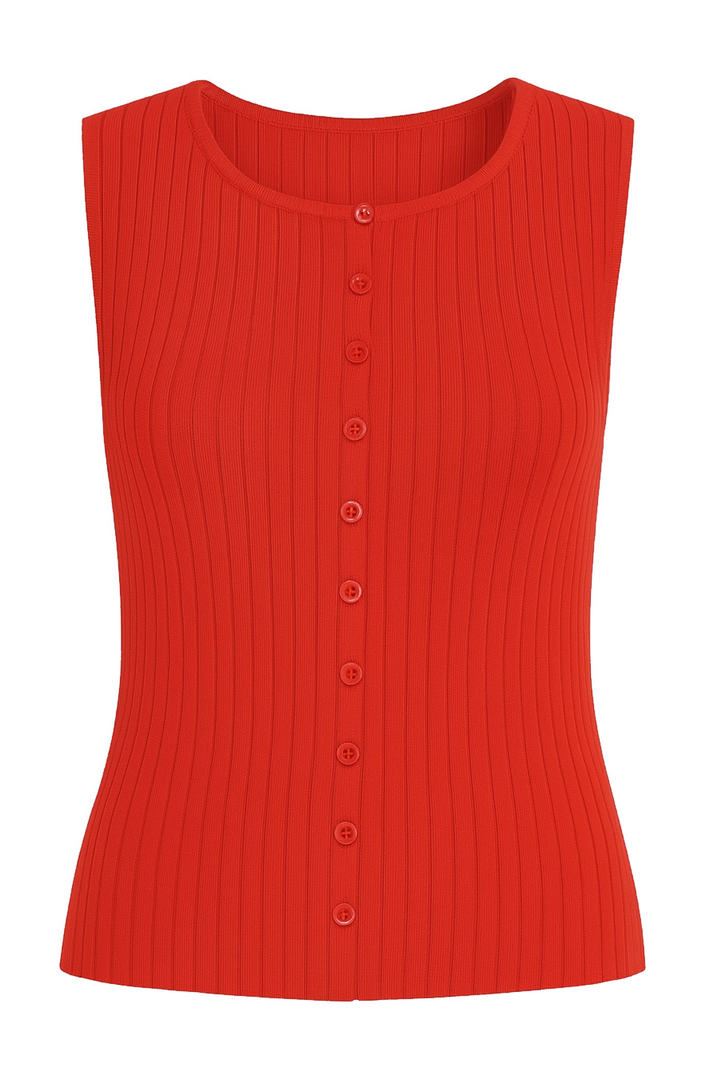 Another Love Kaleah Sleeveless Button Up Rib Top - Firetruck