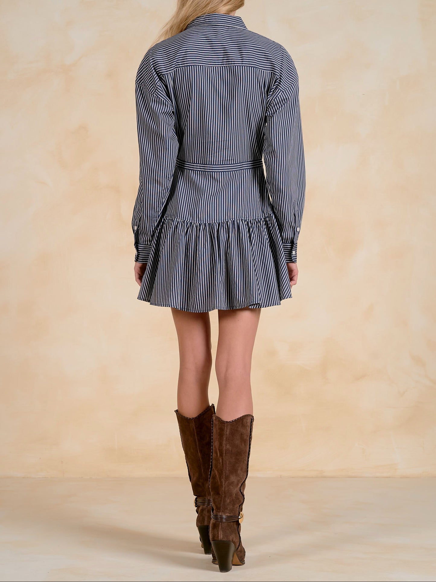 Elan Long Sleeve Button Down Dress - Blue Stripe
