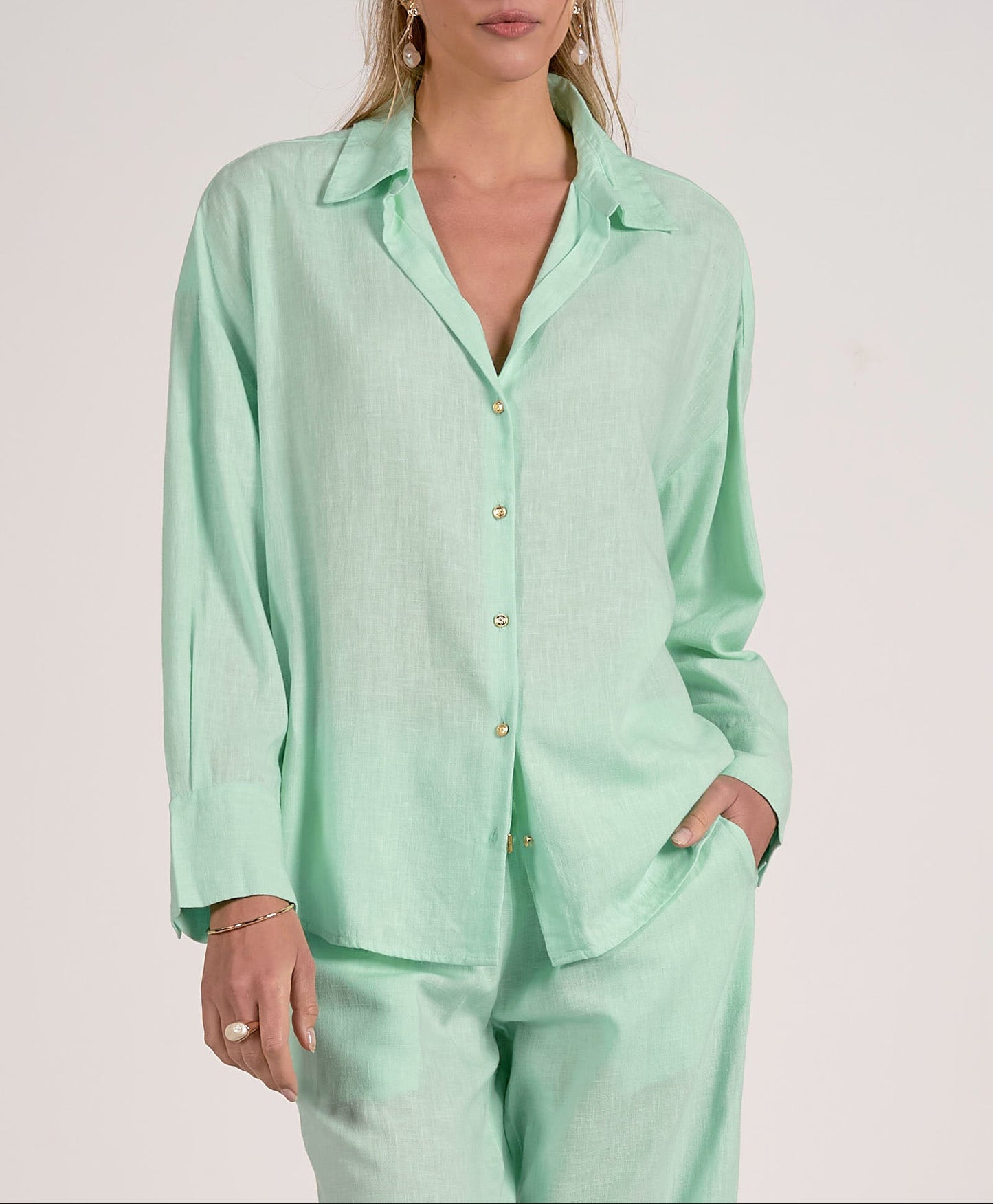Elan Collared Button Down Top - Mint