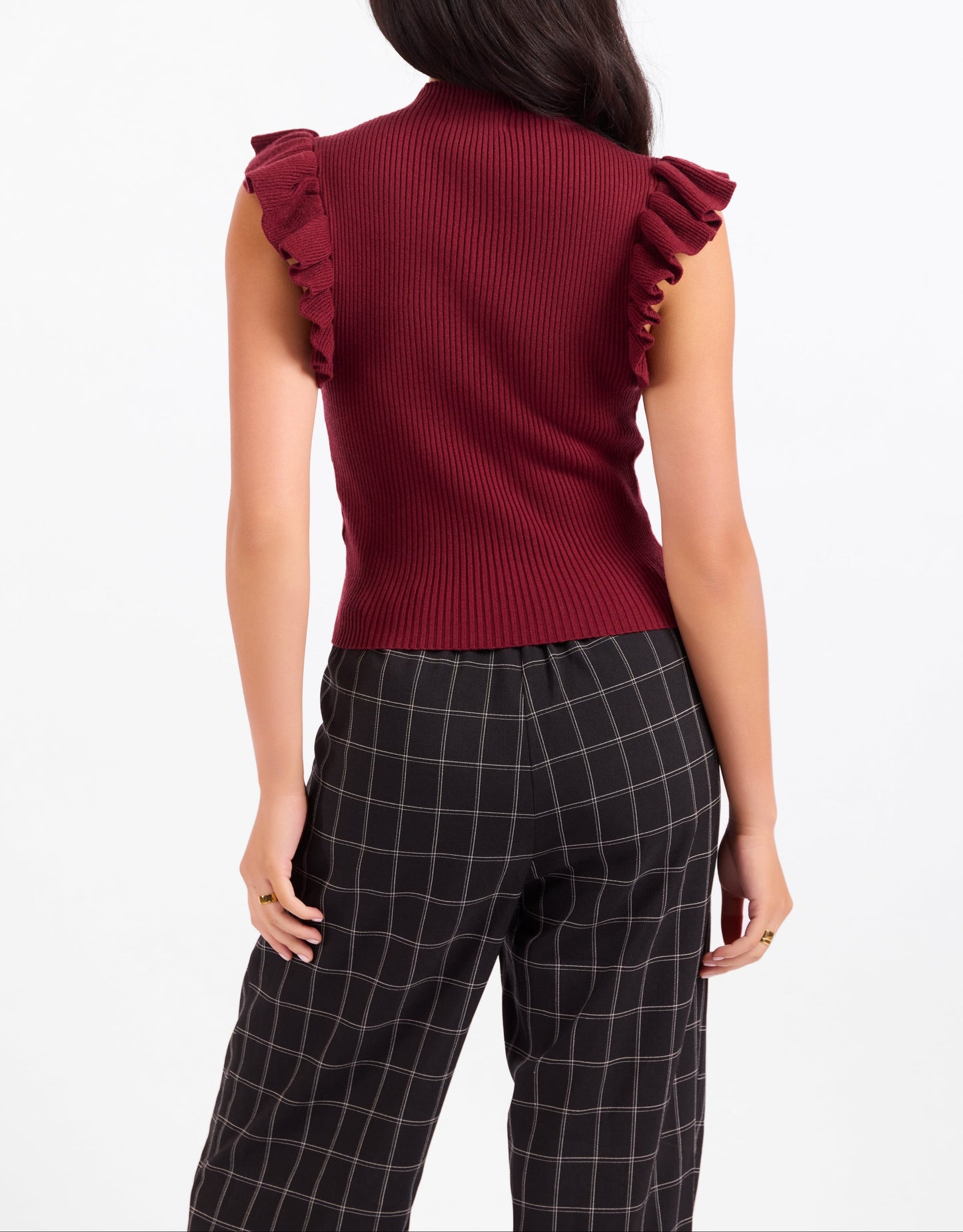 Tiffany Mockneck Ruffle Tank Sweater - Burgundy