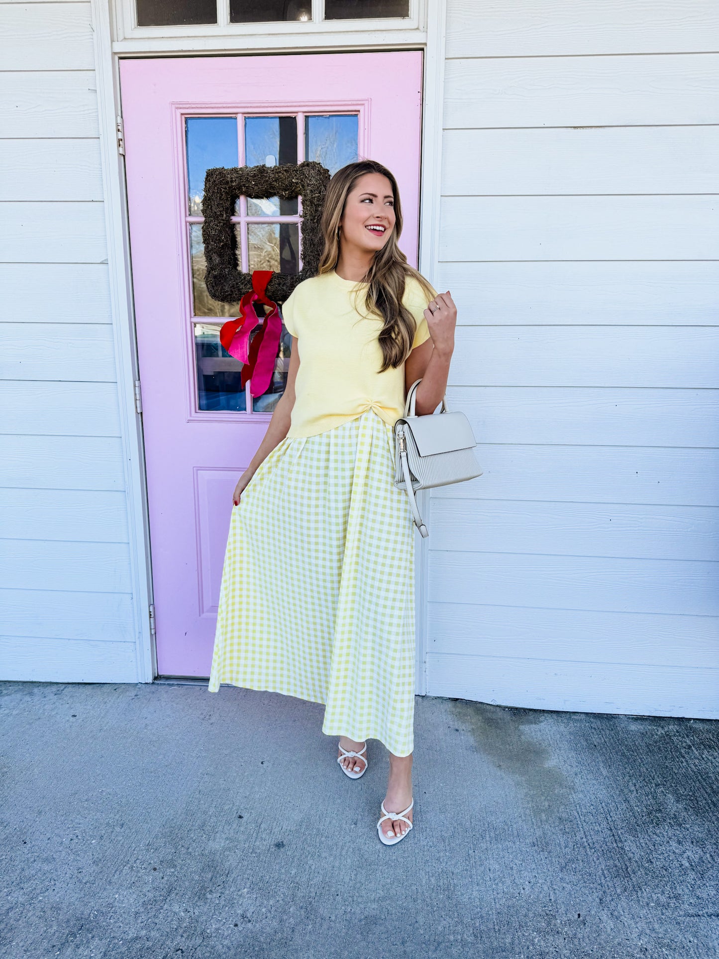 Light Of Mine Layered Gingham Midi Dress - Lemon