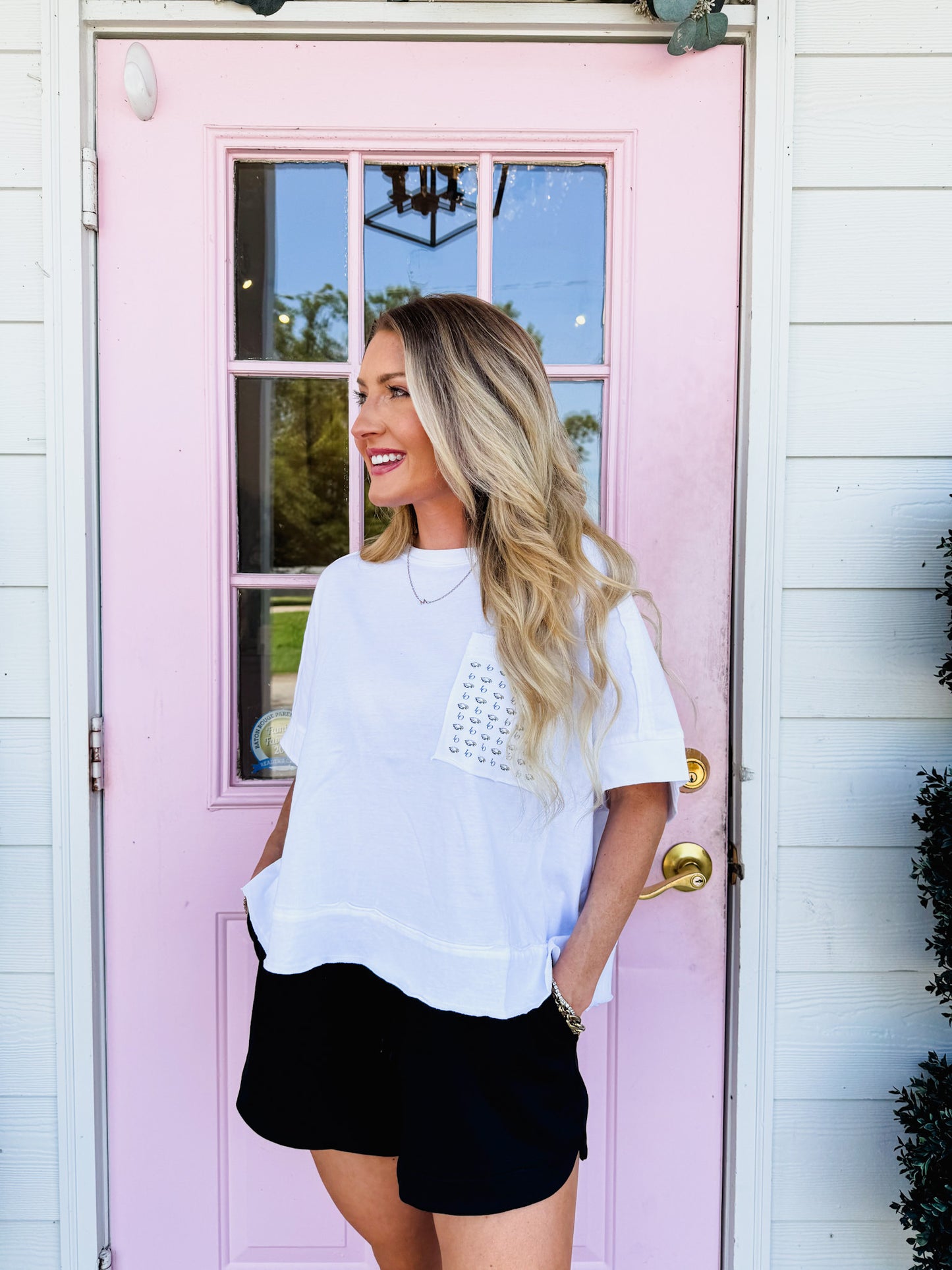LO Eagles Oversized Cropped Pocket Tee - White