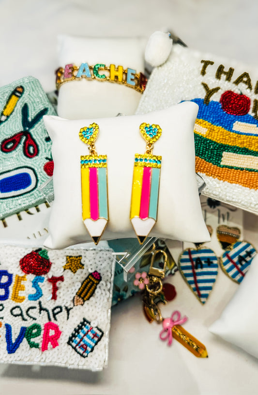 Enamel Pencil Dangle Earrings - Neon